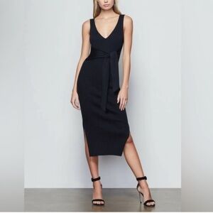 55. Good American Bodycon Ribbed Knit Tie Waist Midi Dress